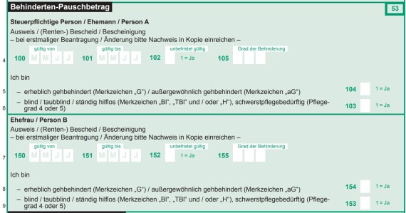 Behinderten-Pauschbetrag in der Anlage Außergewöhnliche Belastungen 2023