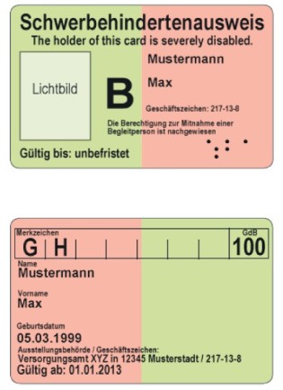 Musterbeispiel eines Schwerbehindertenausweises.