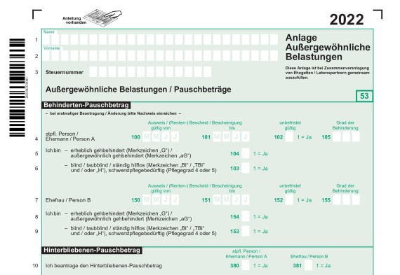 Steuerformular 2022 aussergewöhnliche Belastungen Muster